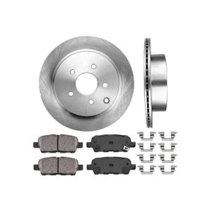 REAR 308 mm Premium OE 5 Lug [2] Brake Disc Rotors + [4] Ceramic Brake Pads + Clips